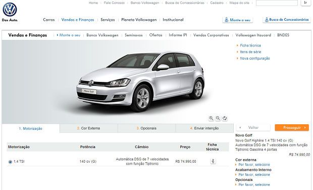 Novo Golf no site da Volkswagen - Carro j est disponvel em configurador